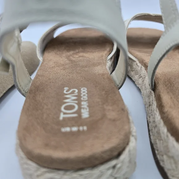 NWT TOMS Abby Flatform Espadrille Sandals, Leather Natural Woven , Women's 11 - Picture 11 of 16